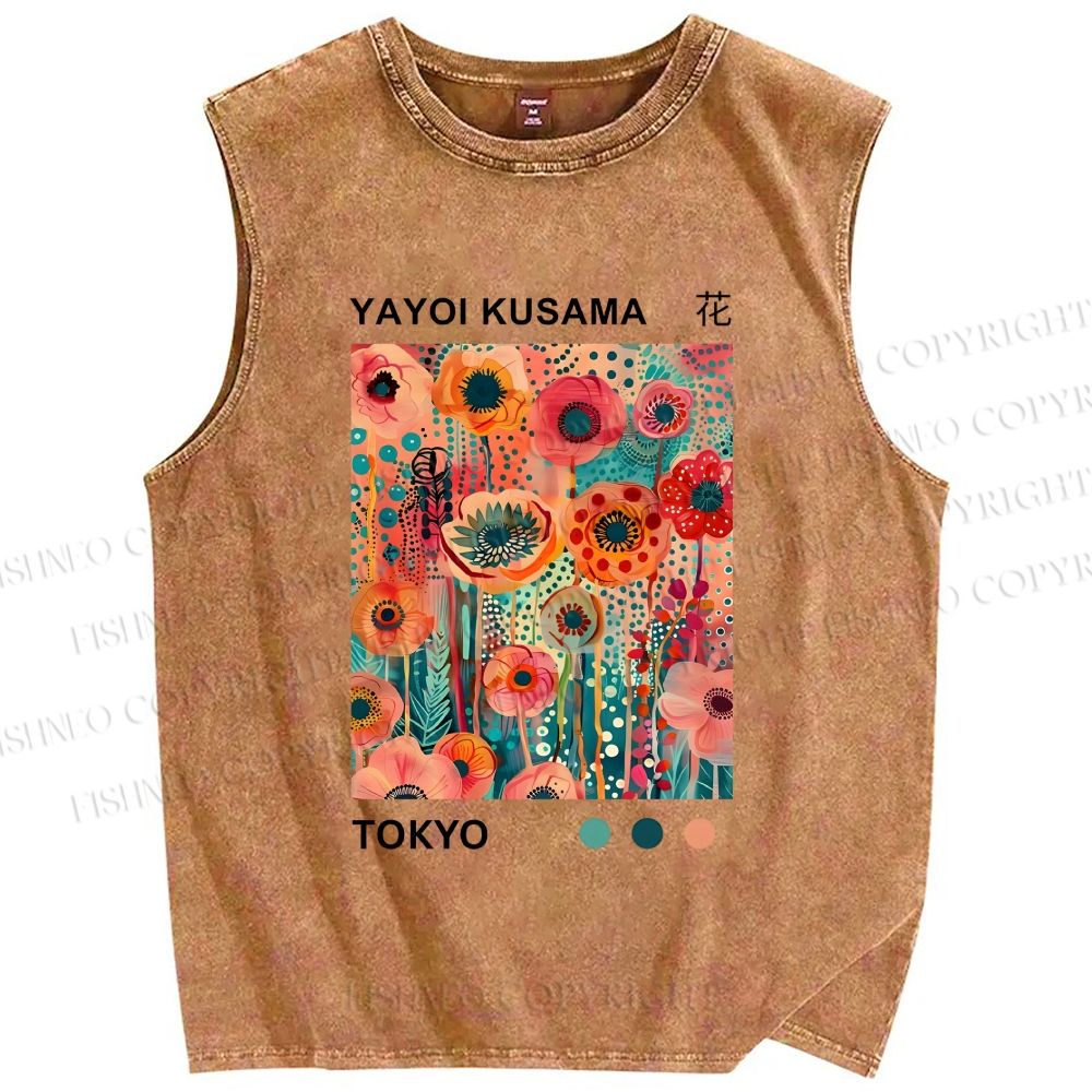 Unisex Yayoi Kusama Flower Printed Washed Tank Top