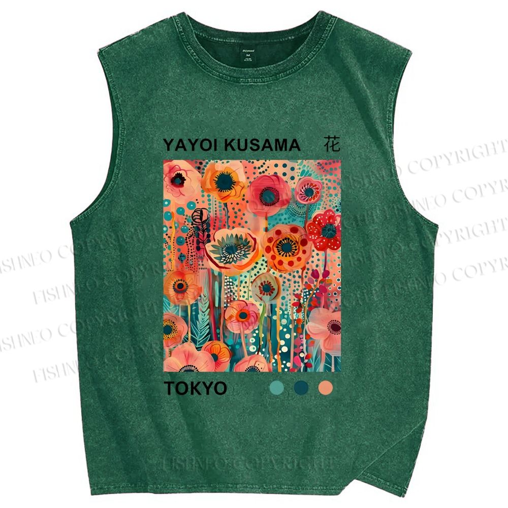 Unisex Yayoi Kusama Flower Printed Washed Tank Top