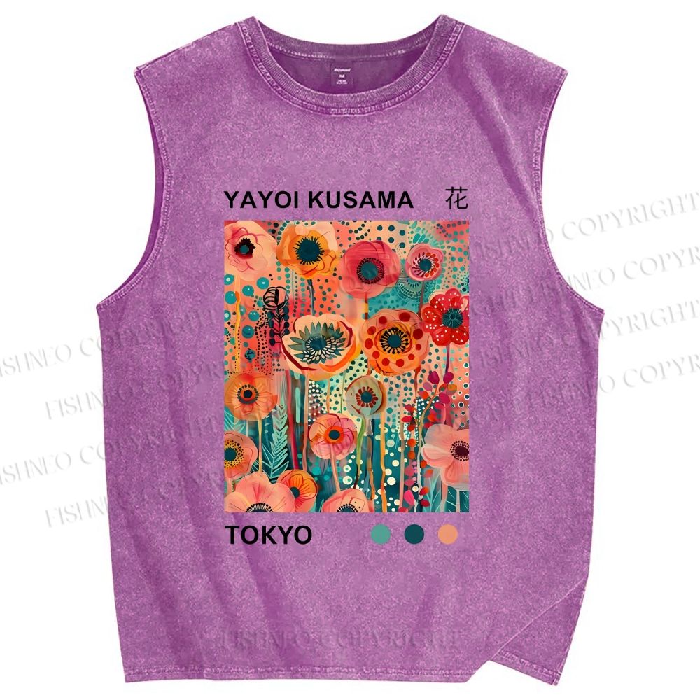 Unisex Yayoi Kusama Flower Printed Washed Tank Top