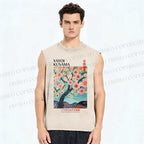 Unisex Yayoi Kusama Cherry Blossom Tree Printed Washed Tank Top