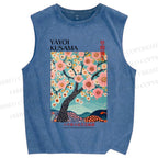 Unisex Yayoi Kusama Cherry Blossom Tree Printed Washed Tank Top