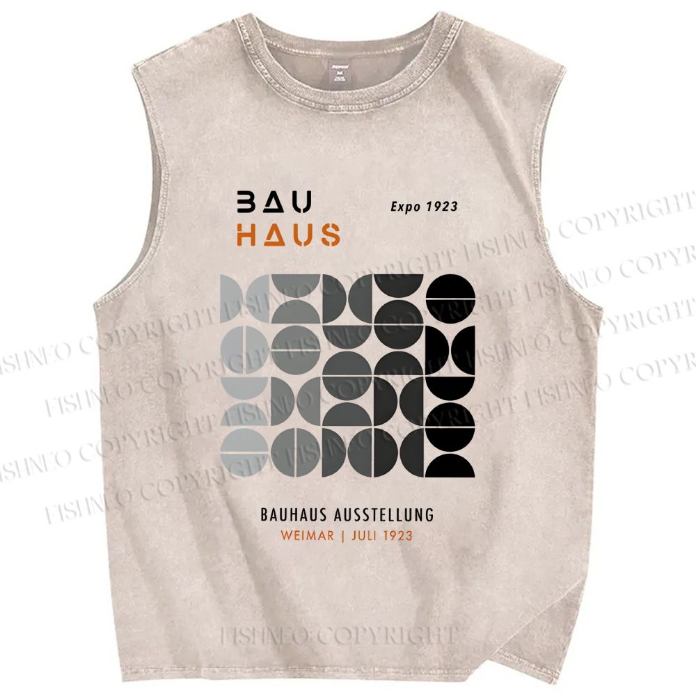Unisex Bauhaus Gradient Geometry Printed Washed Tank Top