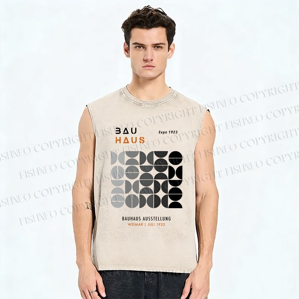 Unisex Bauhaus Gradient Geometry Printed Washed Tank Top