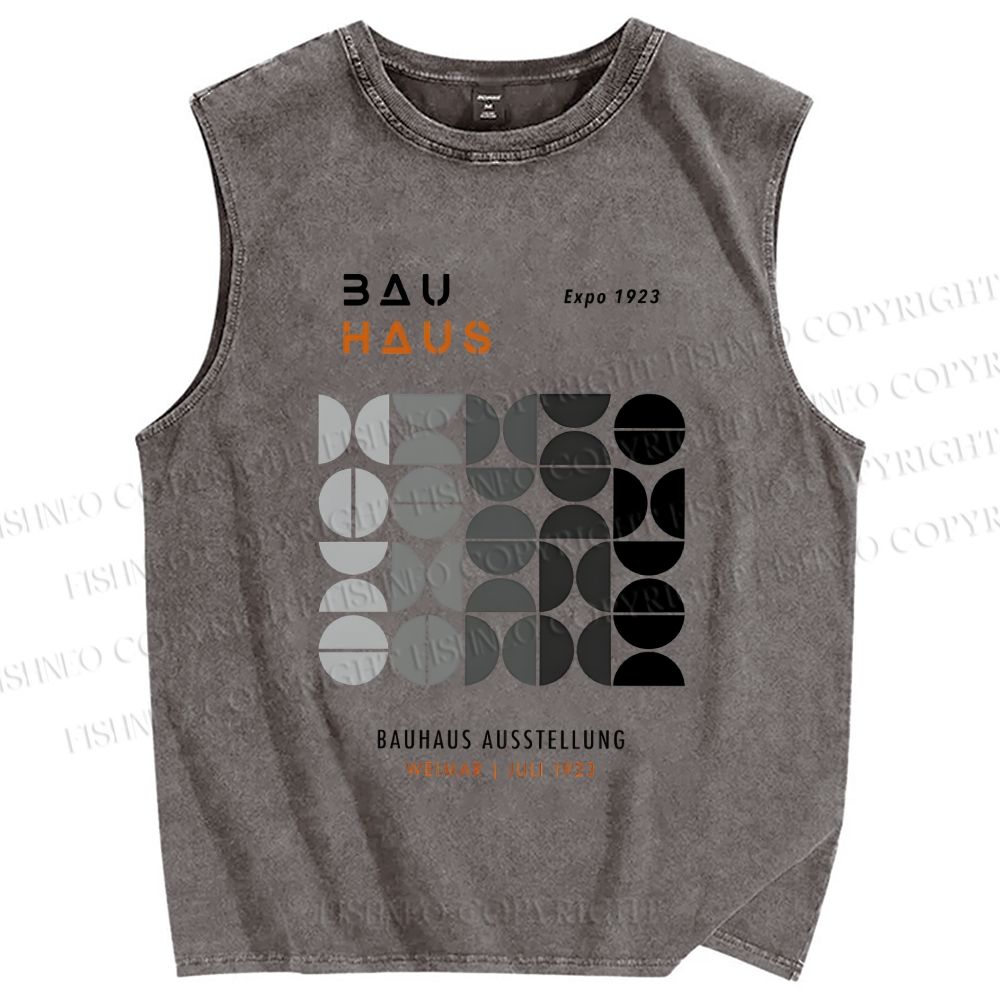 Unisex Bauhaus Gradient Geometry Printed Washed Tank Top