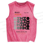 Unisex Bauhaus Gradient Geometry Printed Washed Tank Top