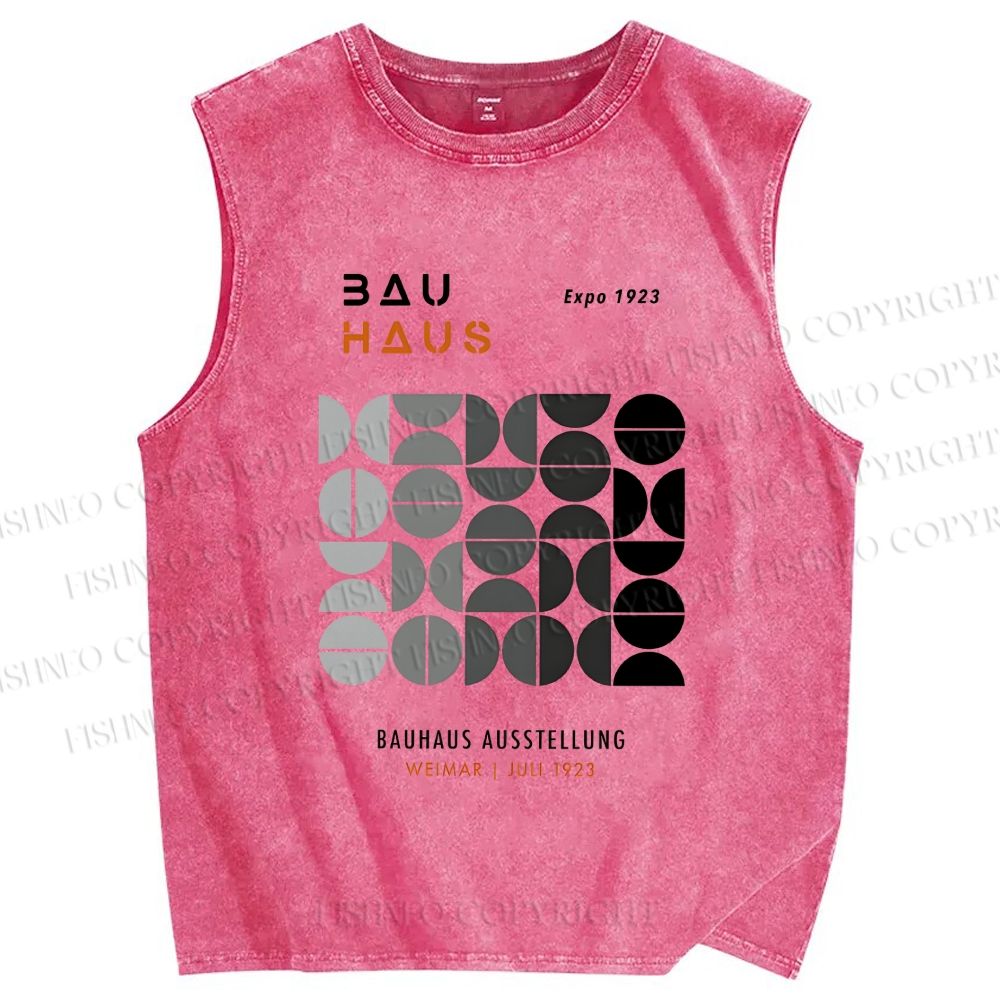 Unisex Bauhaus Gradient Geometry Printed Washed Tank Top