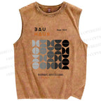 Unisex Bauhaus Gradient Geometry Printed Washed Tank Top