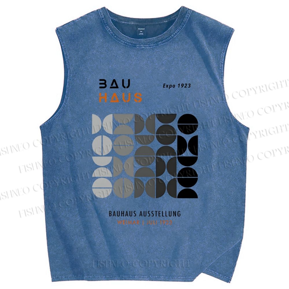 Unisex Bauhaus Gradient Geometry Printed Washed Tank Top