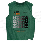 Unisex Bauhaus Gradient Geometry Printed Washed Tank Top