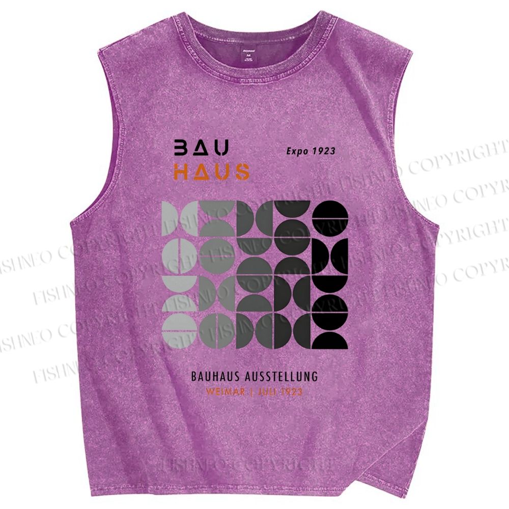 Unisex Bauhaus Gradient Geometry Printed Washed Tank Top