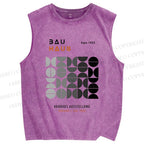 Unisex Bauhaus Gradient Geometry Printed Washed Tank Top