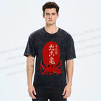 Unisex Japanese Retro Octopus Printed Washed Tee