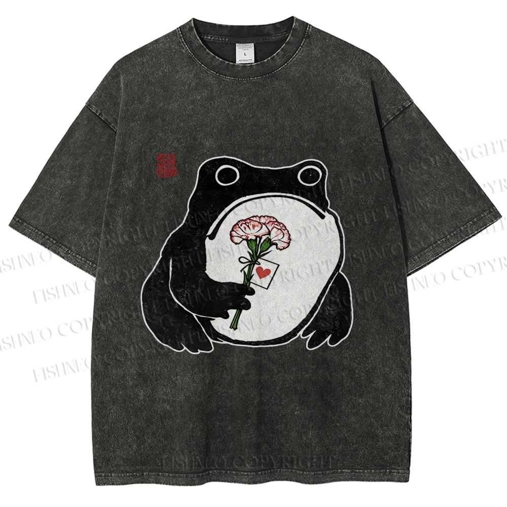 Unisex The Frog Holding A Carnation Printed Washed Tee