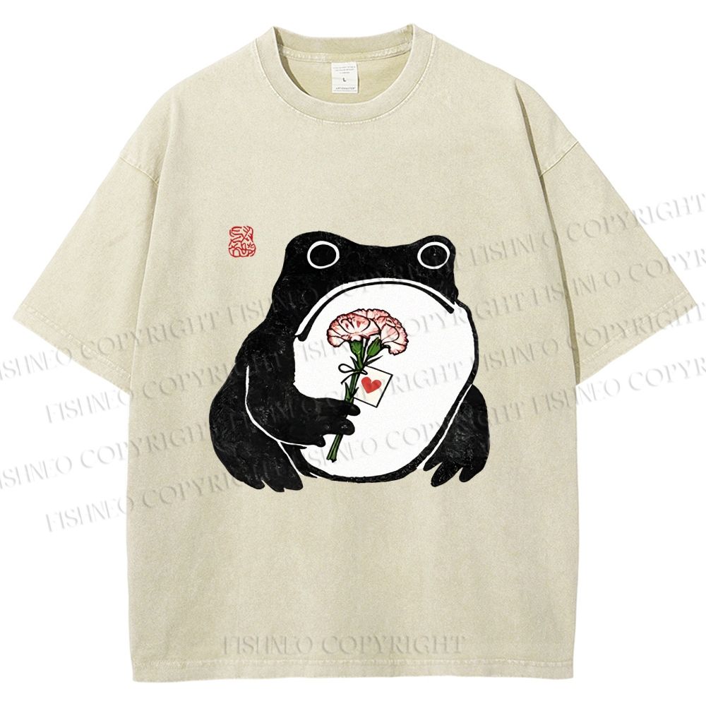 Unisex The Frog Holding A Carnation Printed Washed Tee