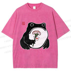 Unisex The Frog Holding A Carnation Printed Washed Tee