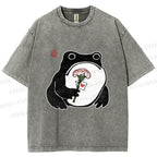 Unisex The Frog Holding A Carnation Printed Washed Tee