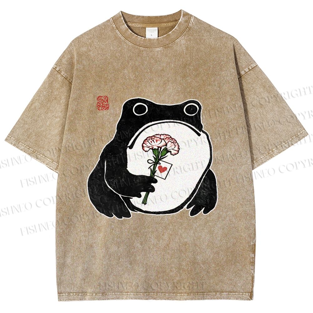 Unisex The Frog Holding A Carnation Printed Washed Tee