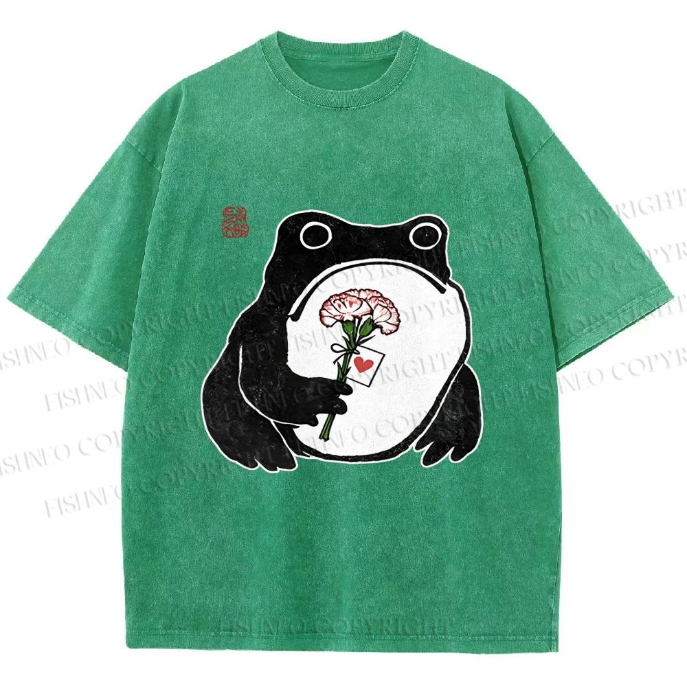 Unisex The Frog Holding A Carnation Printed Washed Tee