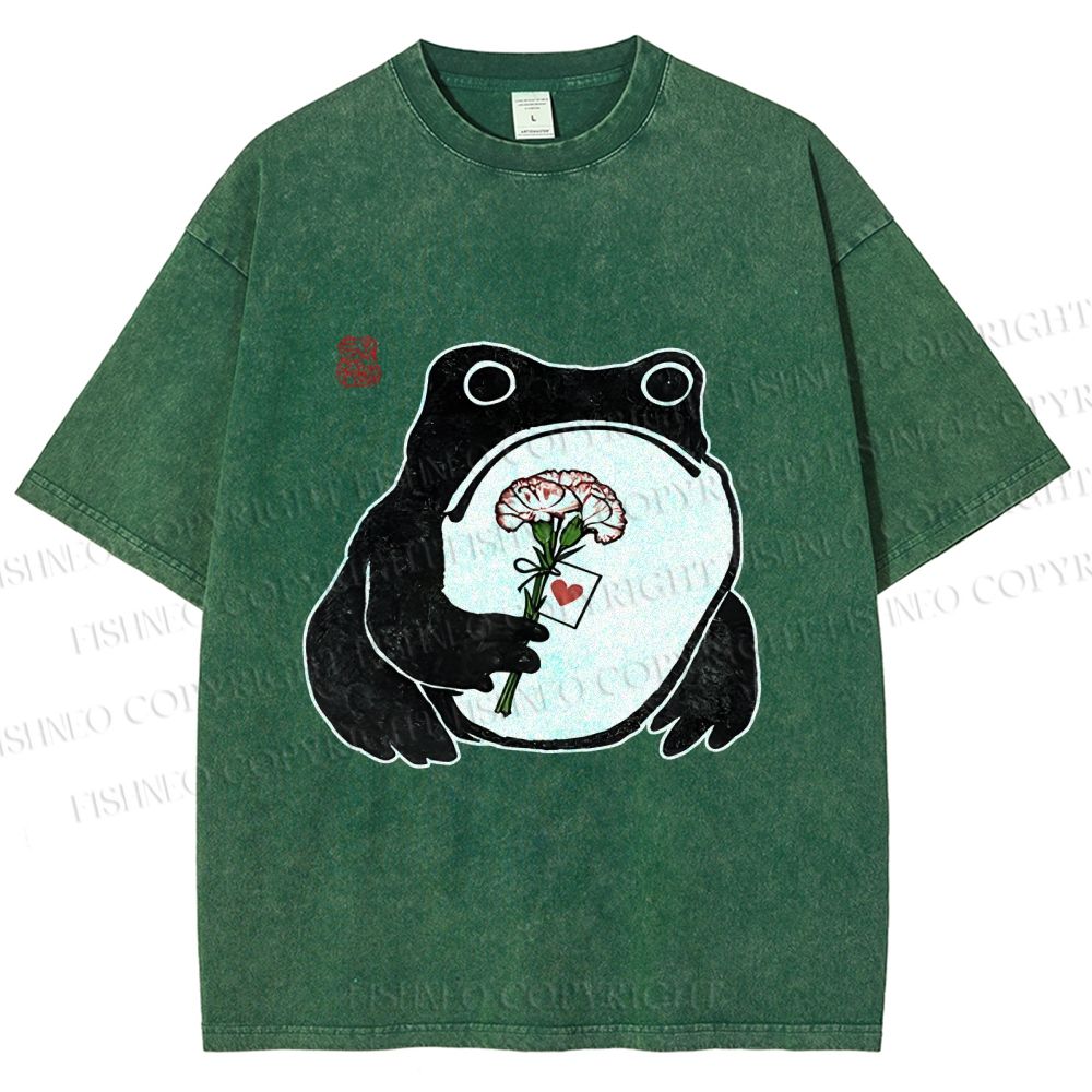 Unisex The Frog Holding A Carnation Printed Washed Tee