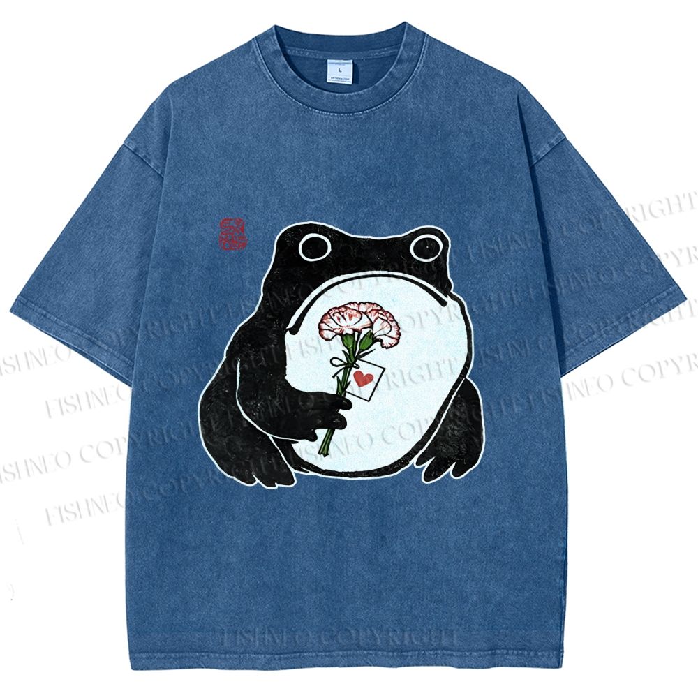 Unisex The Frog Holding A Carnation Printed Washed Tee