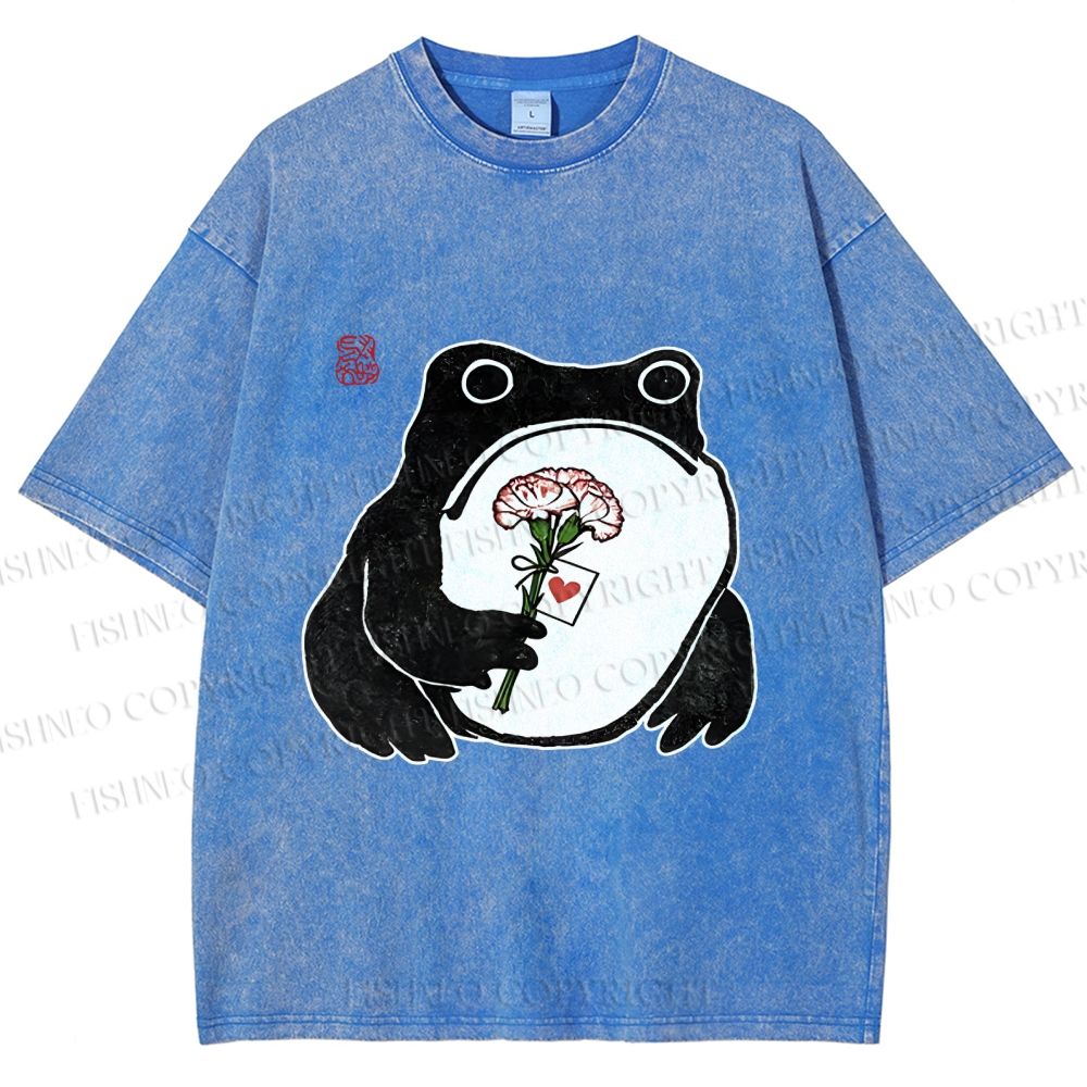 Unisex The Frog Holding A Carnation Printed Washed Tee