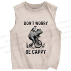 Unisex Happy Capybara On Wheels Printed Washed Tank Top
