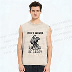 Unisex Happy Capybara On Wheels Printed Washed Tank Top