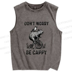 Unisex Happy Capybara On Wheels Printed Washed Tank Top