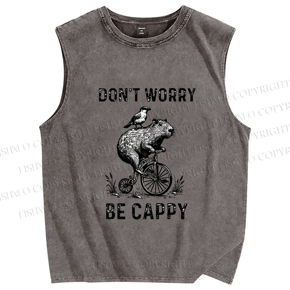 Unisex Happy Capybara On Wheels Printed Washed Tank Top