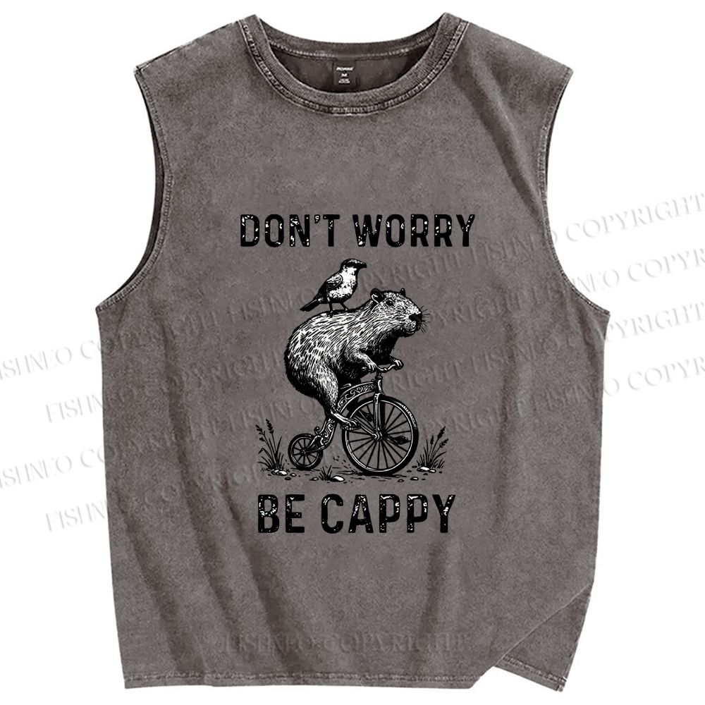 Unisex Happy Capybara On Wheels Printed Washed Tank Top