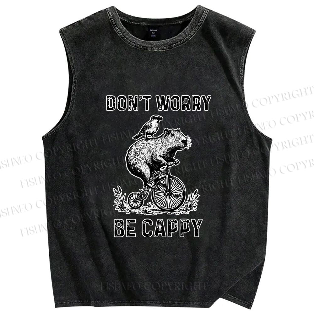 Unisex Happy Capybara On Wheels Printed Washed Tank Top