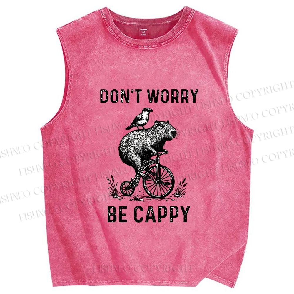 Unisex Happy Capybara On Wheels Printed Washed Tank Top