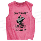 Unisex Happy Capybara On Wheels Printed Washed Tank Top