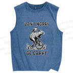 Unisex Happy Capybara On Wheels Printed Washed Tank Top