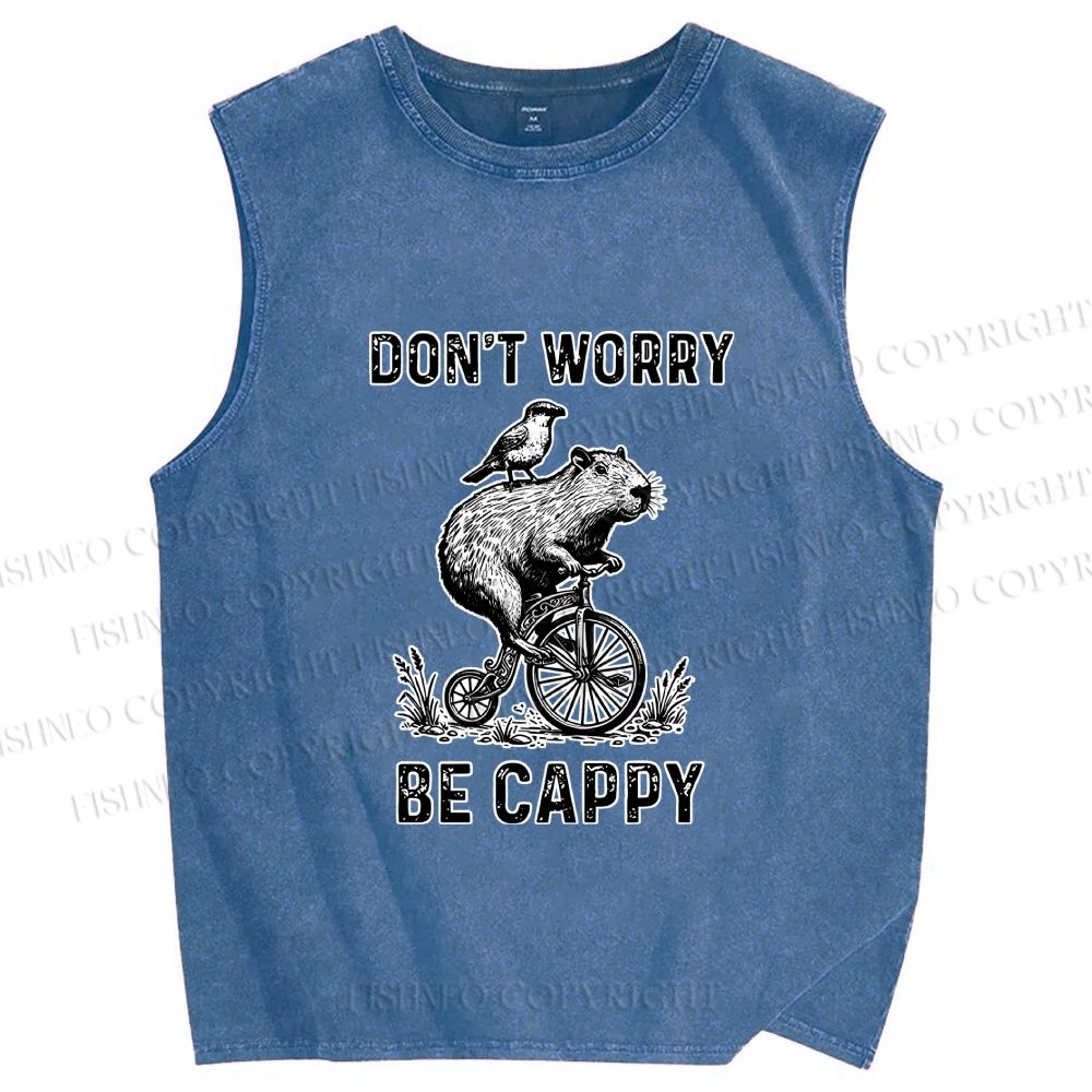 Unisex Happy Capybara On Wheels Printed Washed Tank Top