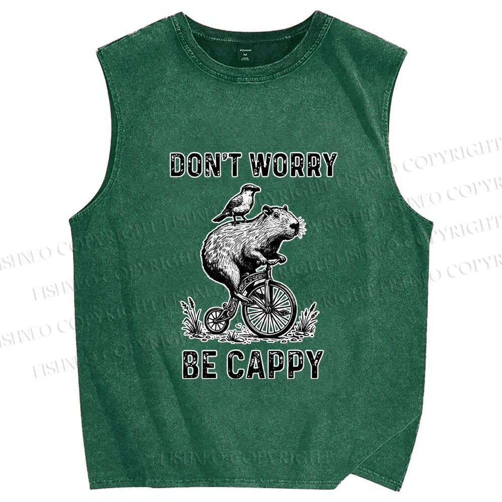 Unisex Happy Capybara On Wheels Printed Washed Tank Top