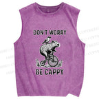 Unisex Happy Capybara On Wheels Printed Washed Tank Top