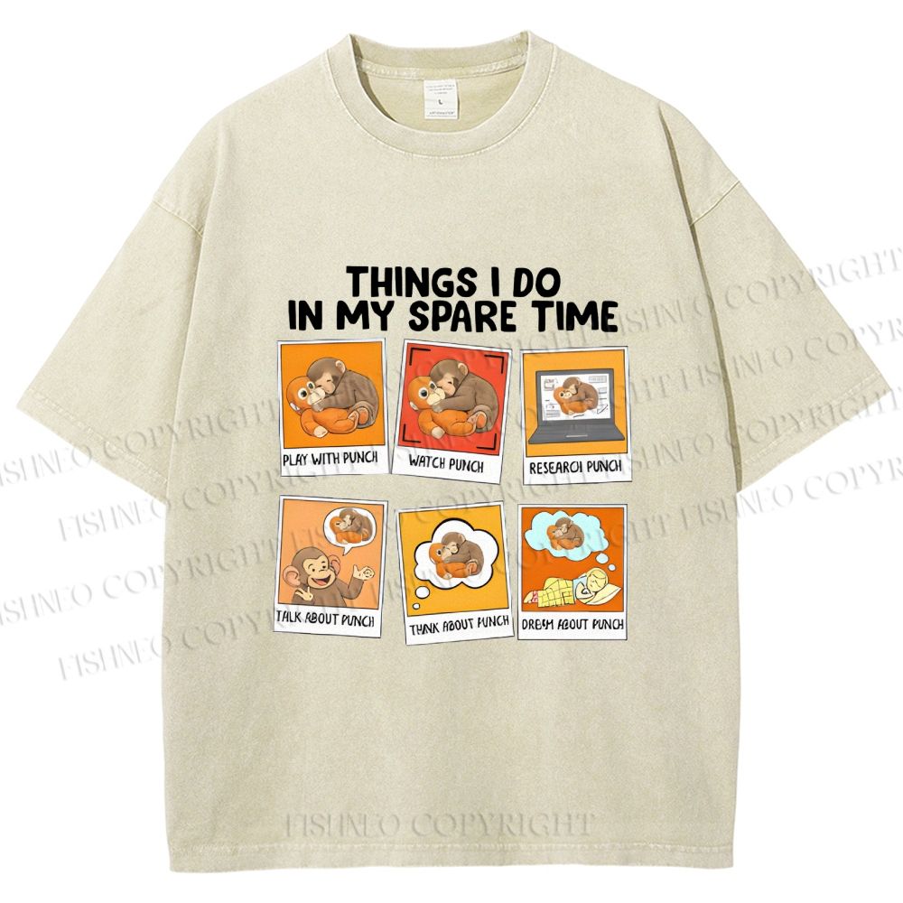 Unisex Things I Do In My Spare Time Team Punch Baby Monkey Printed Washed Tee
