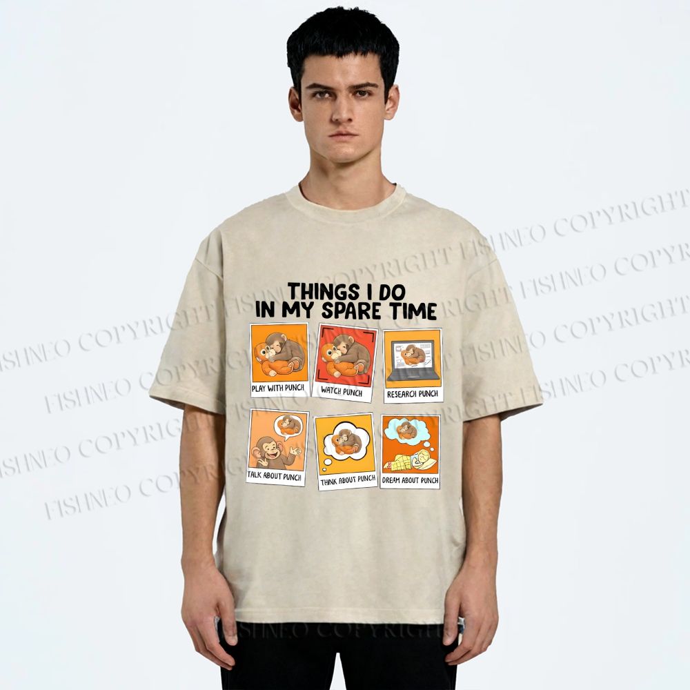 Unisex Things I Do In My Spare Time Team Punch Baby Monkey Printed Washed Tee