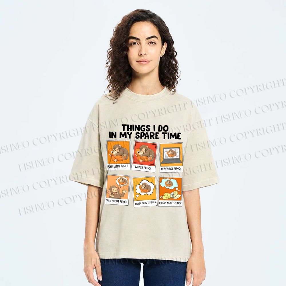 Unisex Things I Do In My Spare Time Team Punch Baby Monkey Printed Washed Tee