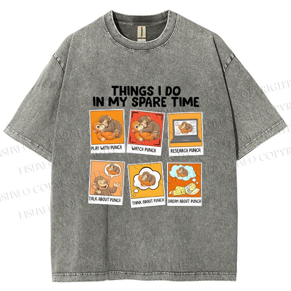 Unisex Things I Do In My Spare Time Team Punch Baby Monkey Printed Washed Tee