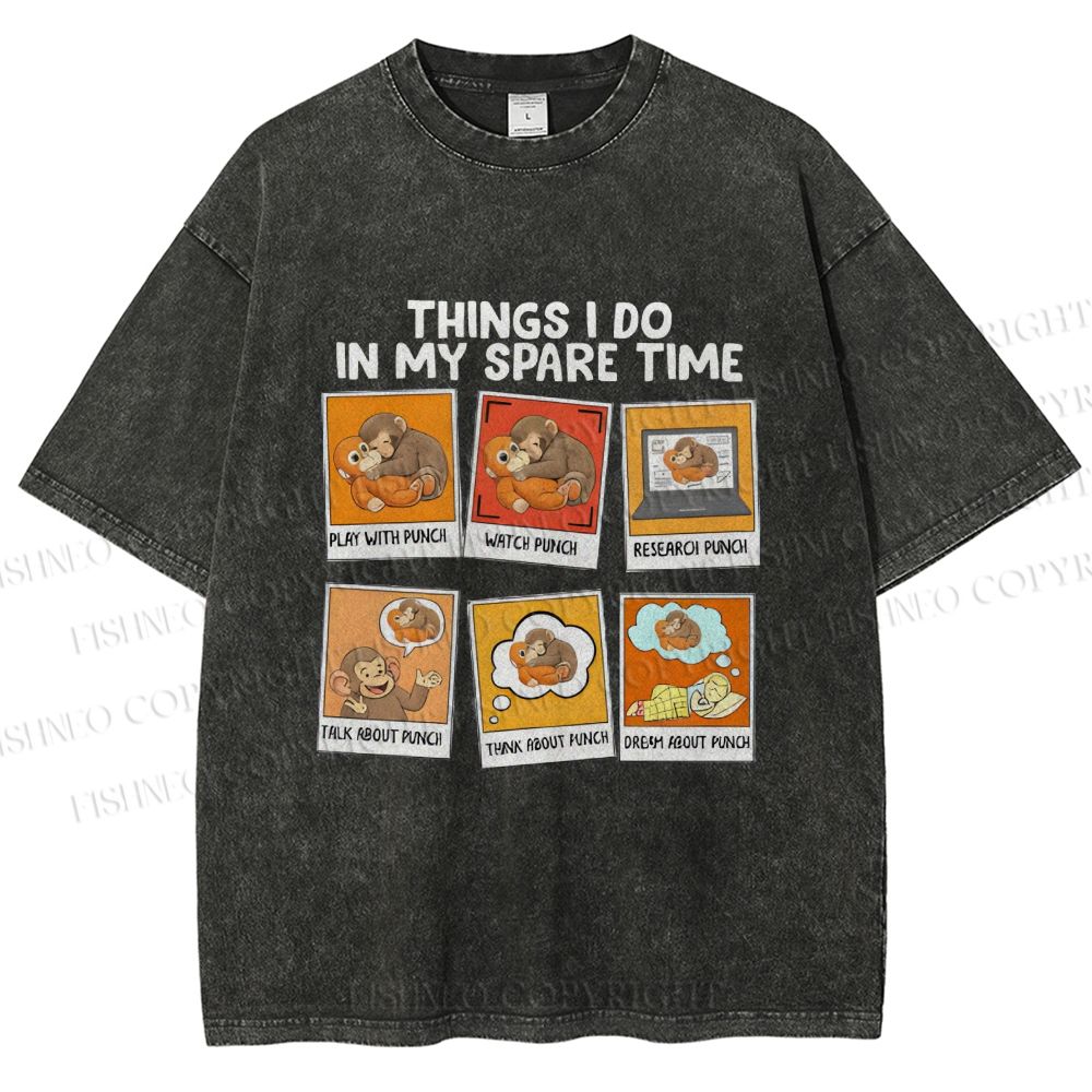 Unisex Things I Do In My Spare Time Team Punch Baby Monkey Printed Washed Tee