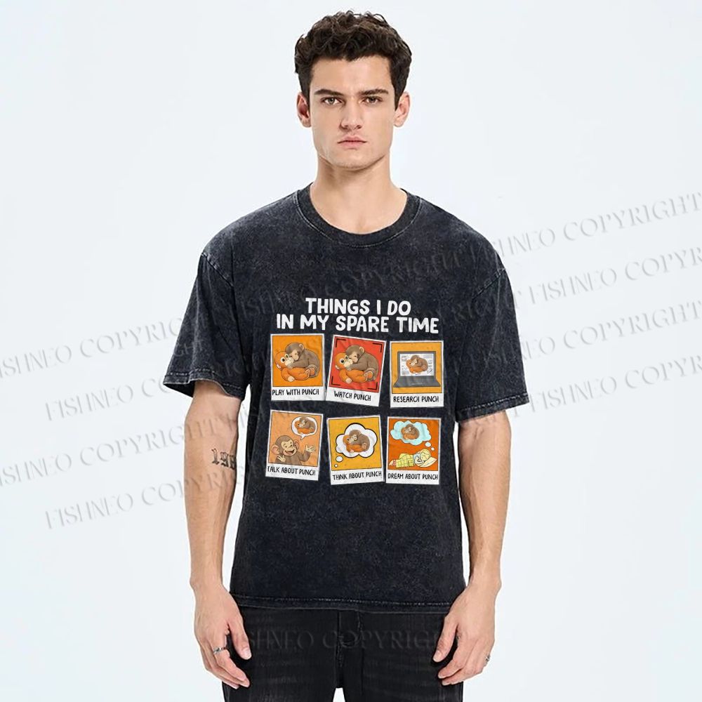Unisex Things I Do In My Spare Time Team Punch Baby Monkey Printed Washed Tee