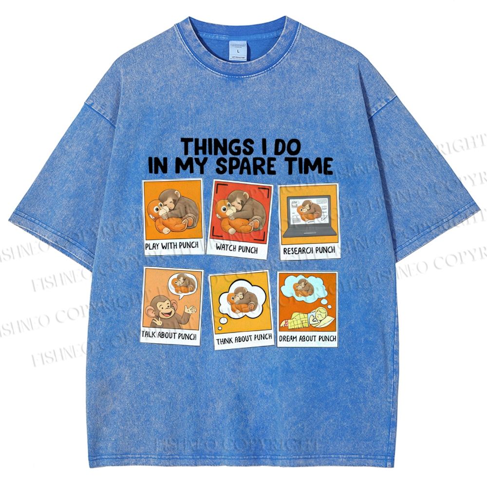 Unisex Things I Do In My Spare Time Team Punch Baby Monkey Printed Washed Tee
