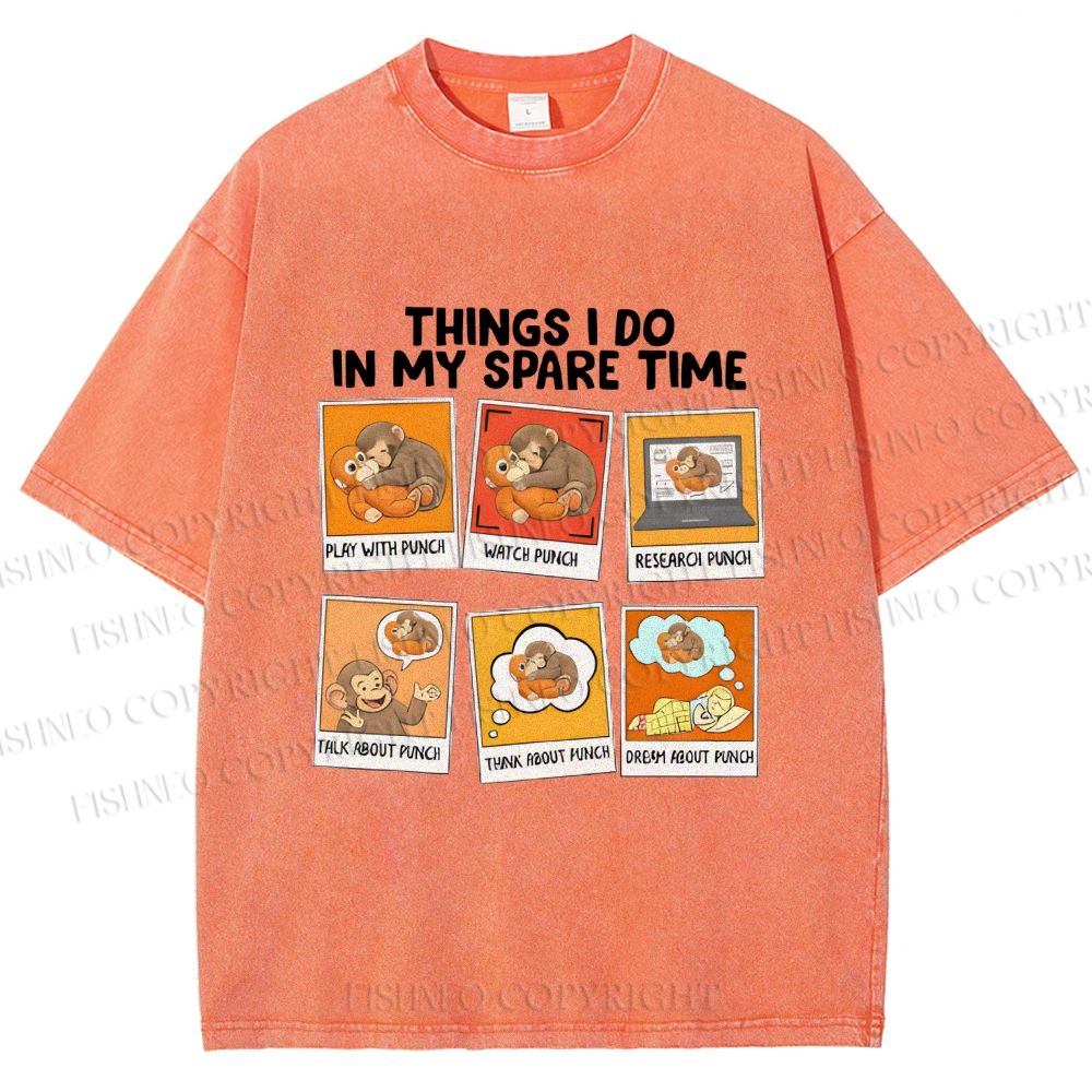 Unisex Things I Do In My Spare Time Team Punch Baby Monkey Printed Washed Tee
