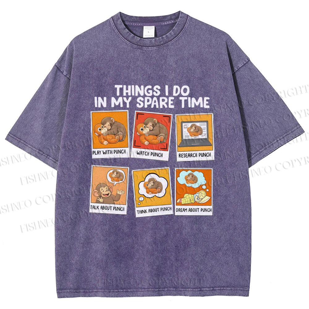 Unisex Things I Do In My Spare Time Team Punch Baby Monkey Printed Washed Tee