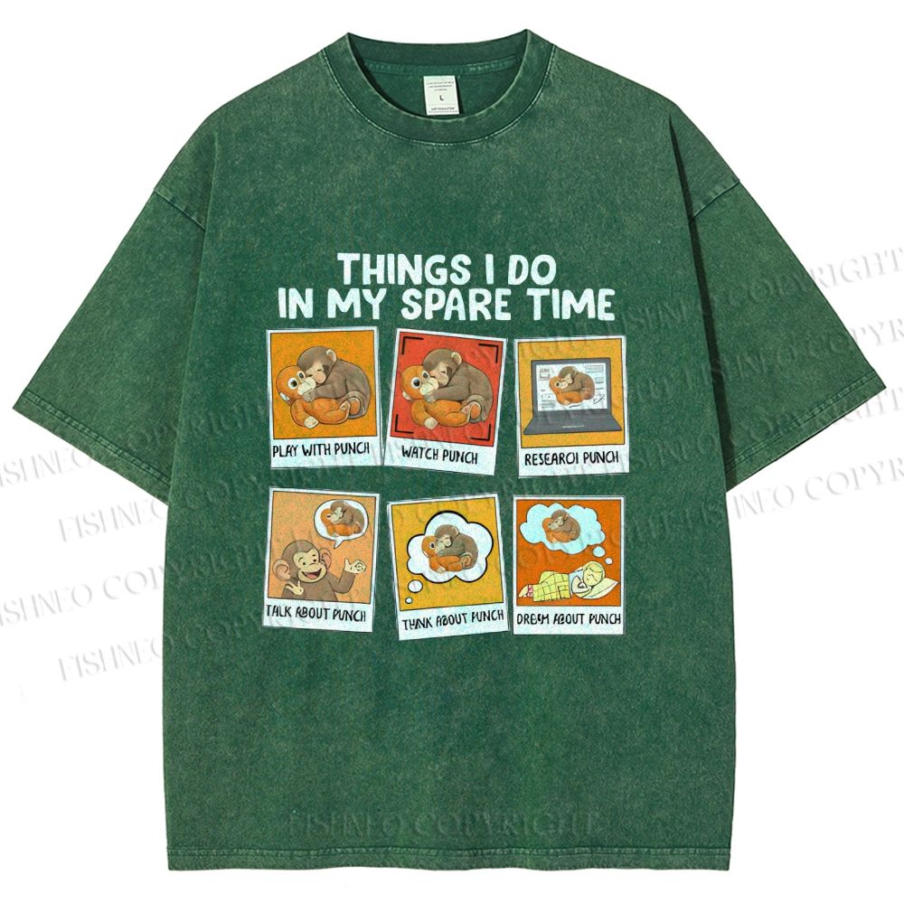 Unisex Things I Do In My Spare Time Team Punch Baby Monkey Printed Washed Tee