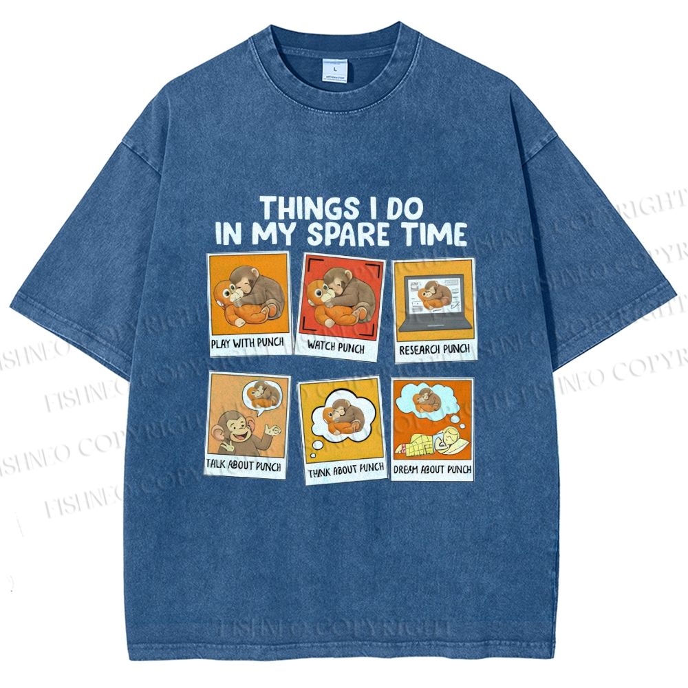 Unisex Things I Do In My Spare Time Team Punch Baby Monkey Printed Washed Tee