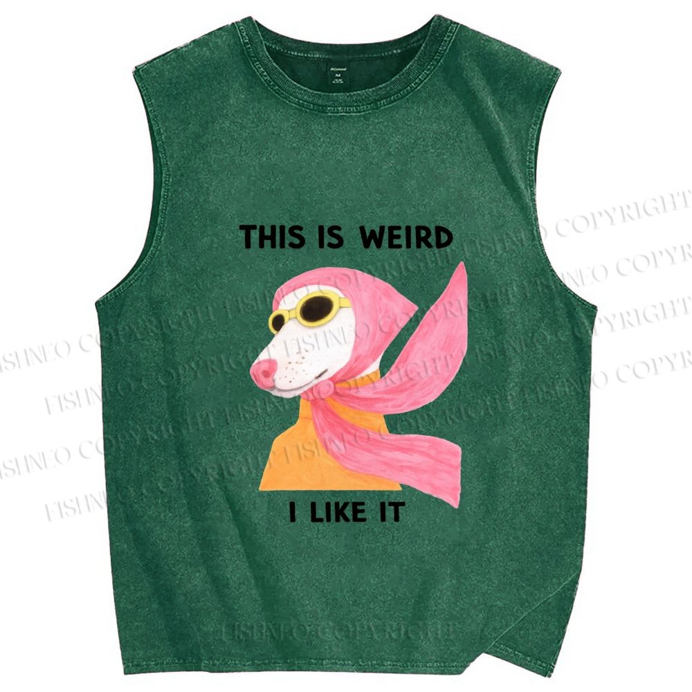 Unisex This Is Weird Dog Printed Washed Tank Top