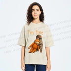 Unisex I'm Fine Baby Monkey Punch Printed Washed Tee